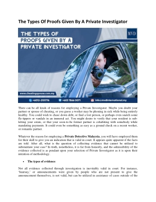 The Types Of Proofs Given By A Private Investigator