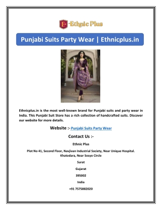 Punjabi Suits Party Wear | Ethnicplus.in