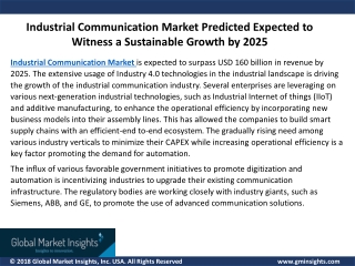 Industrial Communication Market to Witness a Sustainable Growth