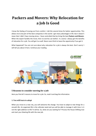 Why Relocation for a Job Is Good