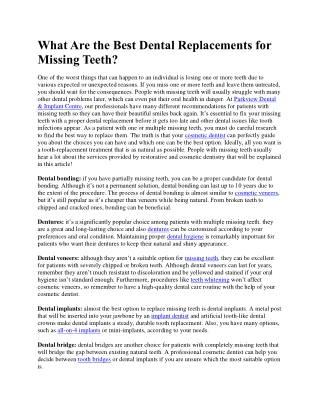 What Are the Best Dental Replacements for Missing Teeth