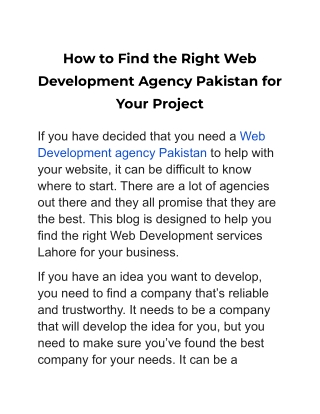 How to Find the Right Web Development Agency Pakistan for Your Project