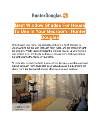 Best Window Shades For House To Use In Your Bedroom | Hunter Douglas
