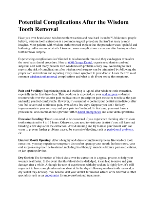 Potential Complications After the Wisdom Tooth Removal