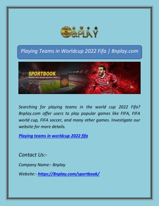 Playing Teams in Worldcup 2022 Fifa | 8nplay.com