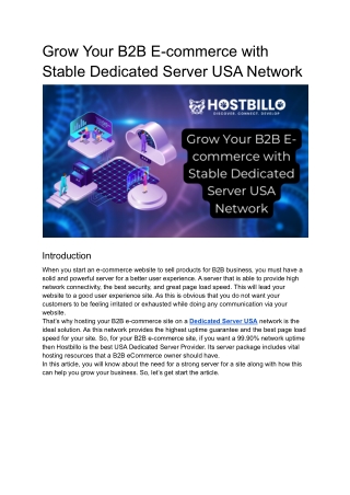 Grow Your B2B E-commerce with Stable Dedicated Server USA Network