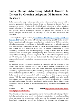 INDIA ONLINE ADVERTISING MARKET GROWTH IS DRIVEN BY GROWING ADOPTION OF INTERNET