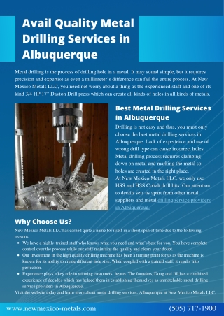 Avail Quality Metal Drilling Services in Albuquerque