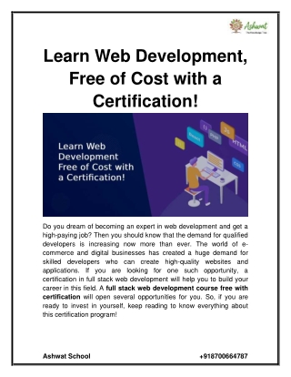 Learn Web Development, Free of Cost with a Certification!