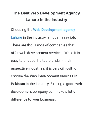 The Best Web Development Agency Lahore in the Industry