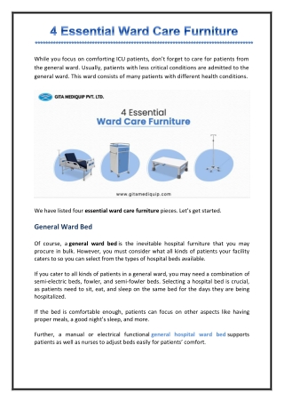 4 Essential Ward Care Furniture