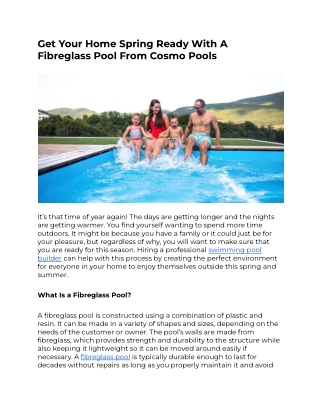 Get Your Home Spring Ready With A Fibreglass Pool From Cosmo Pools