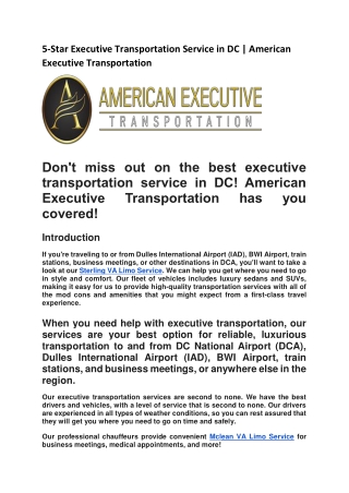 5-Star Executive Transportation Service in DC