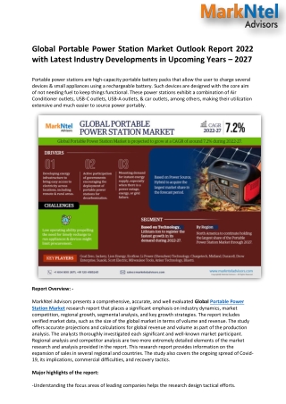 Portable Power Station Market Size, Share and Industry Analysis Report 2027