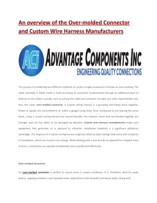 An overview of the Over-molded Connector and Custom Wire Harness Manufacturers
