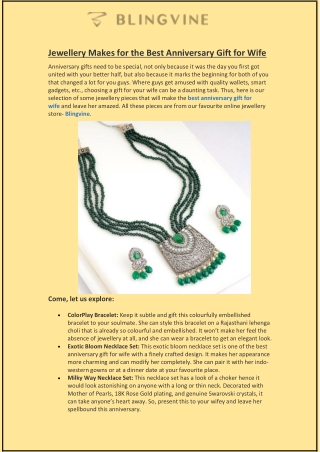 Jewellery Makes for the Best Anniversary Gift for Wife