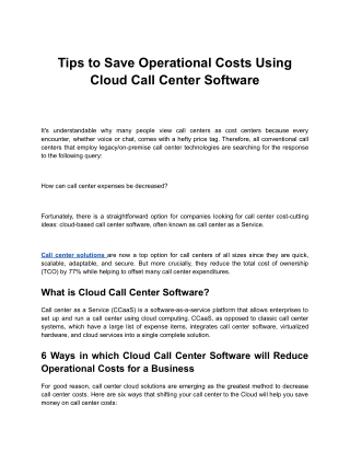 Tips to Save Operational Costs Using Cloud Call Center Software