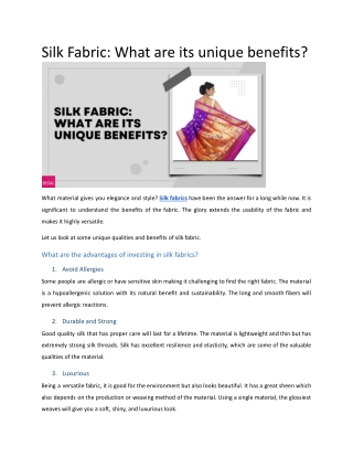 Silk Fabric What are its unique benefits
