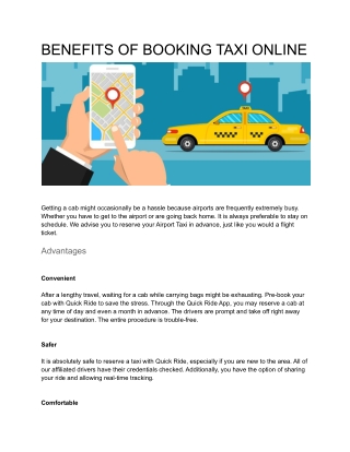 BENEFITS OF BOOKING TAXI ONLINE