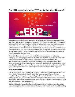 An ERP system is what What is the significance