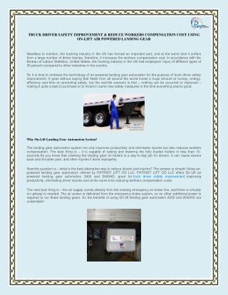 Truck Driver Safety Improvement & Reduce Workers Compensation Cost Using On-Lift Air Powered Landing Gear