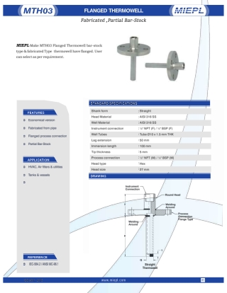 MTH03 Flanged Thermowell - Fabricated, Partial Bar-stock | MIEPL