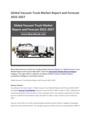 Global Vacuum Truck Market Report and Forecast 2022-2027