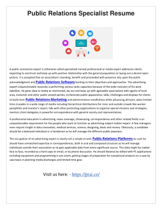 Public Relations Specialist Resume