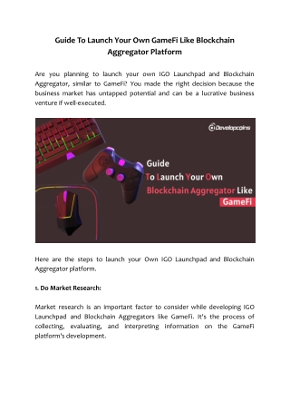 Guide To Launch Your Own GameFi Like Blockchain Aggregator Platform