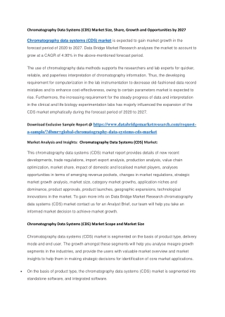 Chromatography Data Systems (CDS) Market Size, Share, Growth and Opportunities by 2027