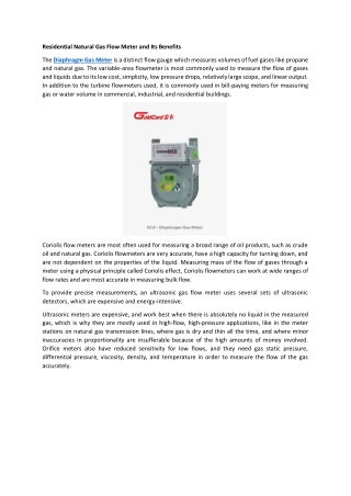 Residential Natural Gas Flow Meter and Its Benefits