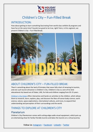 Children’s City Fun Filled Break