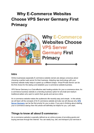 Why E-Commerce Websites Choose VPS Server Germany First Primacy