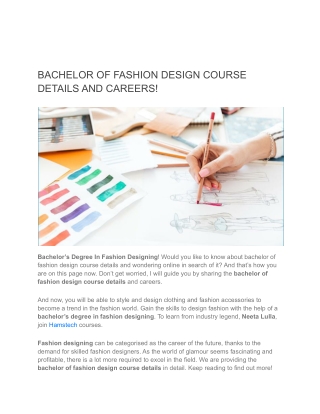 BACHELOR OF FASHION DESIGN COURSE DETAILS AND CAREERS