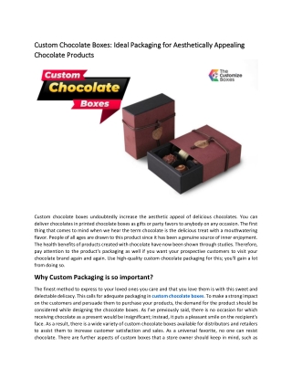 Custom Chocolate Boxes: Ideal Packaging for Aesthetically Appealing Chocolate Pr