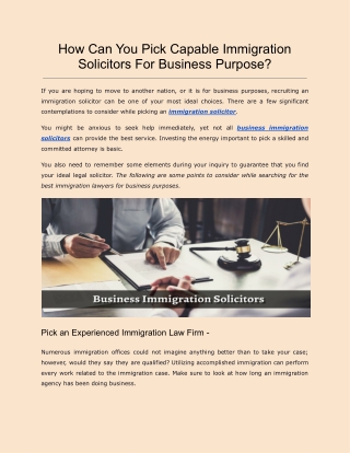 How Can You Pick Capable Immigration Solicitors For Business Purpose?