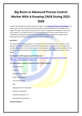 Global Advanced Process Control Market Opportunities and Forecast 2020-2027