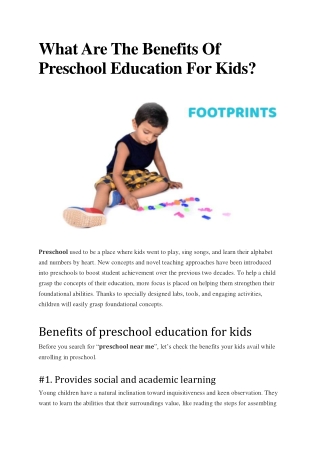 What Are The Benefits Of Preschool Education For Kids