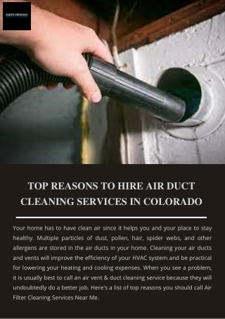 TOP REASONS TO HIRE AIR DUCT CLEANING SERVICES IN COLORADO