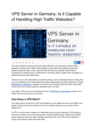 VPS Server in Germany: Is it Capable of Handling High Traffic Websites?
