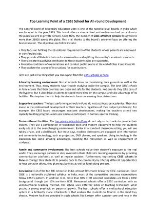 Top Learning Point of a CBSE School for All-round Development