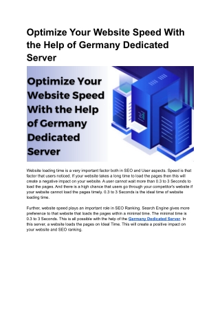 Optimize Your Website Speed With the Help of Germany Dedicated Server