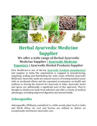 Herbal Ayurvedic Medicine Supplier