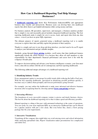 How Can A Dashboard Reporting Tool Help Manage Businesses