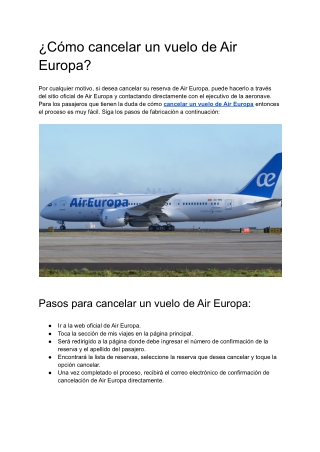 ¿Cómo cancelar un vuelo de Air Europa?