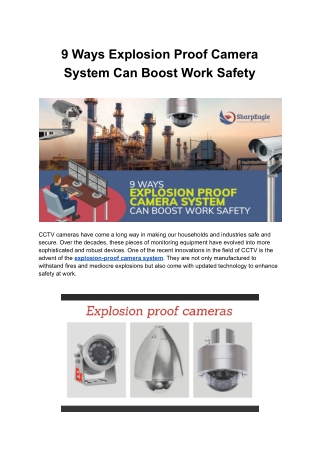 9 Ways Explosion Proof Camera System Can Boost Work Safety