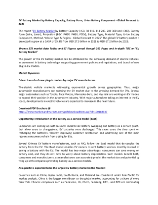 EV Battery Market by Battery Capacity, Battery Form, Li-ion Battery Component -