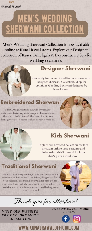Mens Wedding sherwani collection - Kunal Rawal