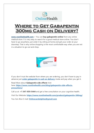Buy Gabapentin 300mg Online || Gabapentin Cash on Delivery @Cheap price