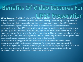 Benefits Of Video Lectures For UPSC Preparation